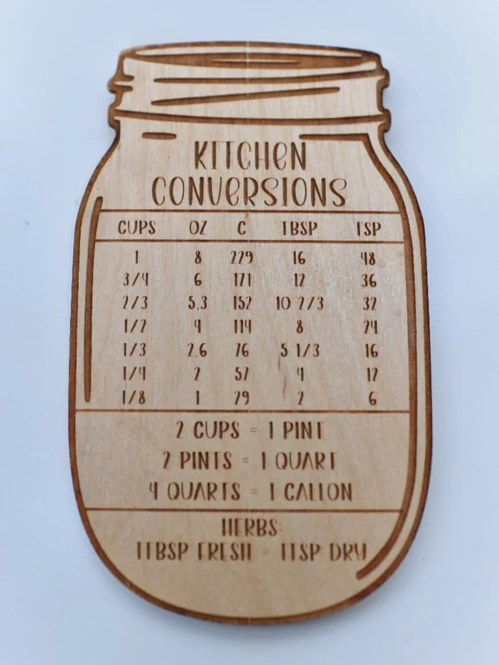 Magnetic Mason Jar Kitchen Conversions Wood Sign — Baker's Chart